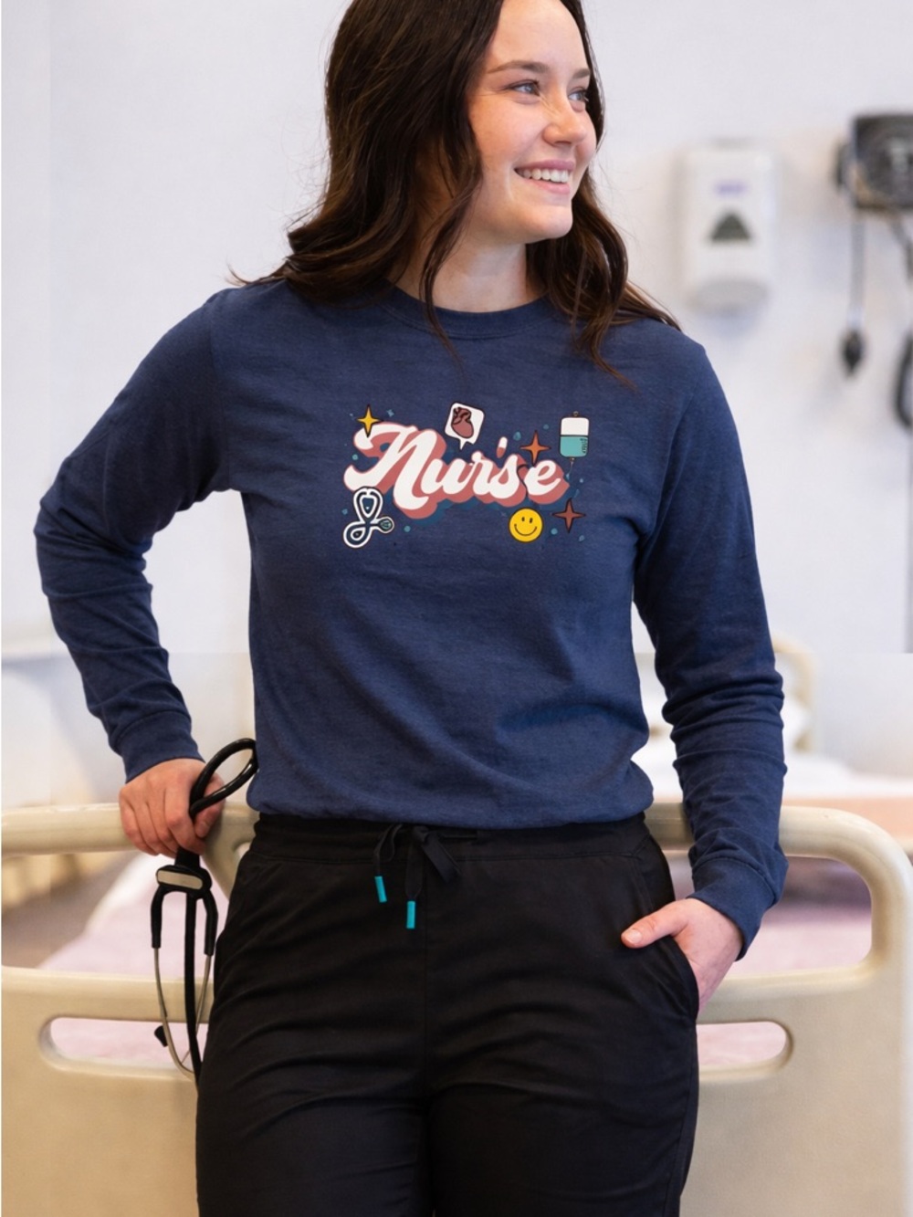 Lubdub - Nurse Graphic Long Sleeve Tee - Navy
